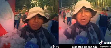 Un manifestante sorprendió con su respuesta a un periodista. Manifestante y su irónica respuesta a periodista que le preguntó qué hacía durante marcha: "Estamos paseando"
