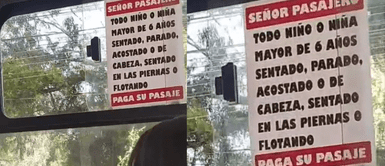 El anuncio se volvió viral en redes sociales. Bus se vuelve viral por colocar un curioso anuncio: "Todo niño paga pasaje e incluso, si está flotando"