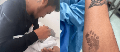 Rodrigo Cuba carga a su pequeña Aissa. ¿Rodrigo Cuba se va a tatuar la huella de su hija recién nacida con Ale Venturo en el brazo?