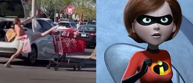 La mujer se volvió viral en las redes sociales. Señora sorprende con su agilidad al atrapar un carro de compras con las piernas: "Es 'Elastigirl'"