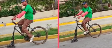 Hombre se vuelve viral en redes sociales por peculiar solución a bicicleta sin llanta Hombre se vuelve viral en redes sociales por peculiar solución a bicicleta sin llanta
