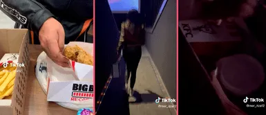 Joven y su novio camuflan pollo y papitas de KFC en caja de zapatillas para ingresar al cine Joven y su novio camuflan pollo y papitas de KFC en caja de zapatillas para ingresar al cine