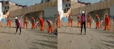 La ingeniera y los obreros participaron de una peculiar dinámica. Ingeniera protagoniza divertida dinámica con obreros y recibe felicitaciones de usuarios: "Buen ambiente laboral"