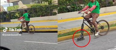 El hombre se las ingenió para irse a su destino. Hombre causa sensación en redes al reemplazar una rueda de su bicicleta por un patín