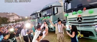 La pareja celebró su matrimonio a lo grande. ¡A lo grande! Recién casados reciben camiones como regalos y usuarios enloquecen