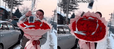 El hombre no se esperó este final al querer sorprender a su novia. Quiso sorprender a su novia con rosas, globos y celular, pero el regalo se fue 'volando'