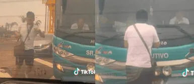 Pese a la insistencia, el chofer no le dejó subir al bus. ¡Su esfuerzo fue en vano! Joven alcanzó bus interprovincial y rogó para subir pero chofer lo rechazó