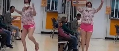 La señora se volvió viral en las redes sociales. Señora saca los 'pasos prohibidos', mientras espera su turno en el banco y se vuelve viral en redes sociales