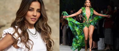 Luciana Fuster impacta con el icónico vestido jungle print como JLo Luciana Fuster impacta en la pasarela con osada versión del icónico vestido de Versace de JLo