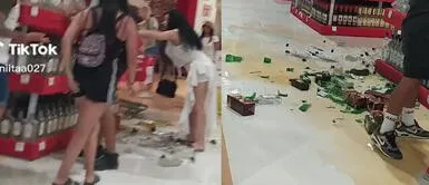 La familia se mostró preocupada por el accidente. Familia rompe botellas con alcohol por accidente en supermercado