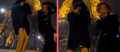 Pareja recrea rap del Gringo atrasador de Joel y Nicolás frente a la Torre Eiffel Pareja recrea rap del Gringo atrasador de Joel y Nicolás frente a la Torre Eiffel