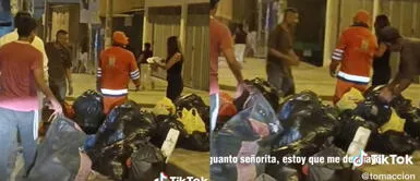 La señora se ganó los aplausos de los usuarios. Mujer se gana los elogios de los usuarios por regalar comida a recolectores de basura: "¡Buen ejemplo!"