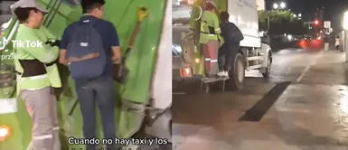 La escena se volvió viral en las redes sociales. No encuentra taxi y camión recolector lo lleva a su casa: "Sin miedo al éxito"