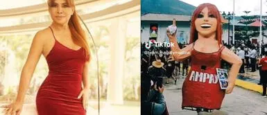 Muñeco gigante de Magaly Medina se paseó por las calles de Cajamarca. Muñeco gigante de Magaly desfila en carnaval de Cajamarca y la ‘Señito’ le hace reverencia