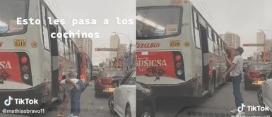 Hombre le devuelve a pasajero la cáscara de plátano que botó por la ventana de un bus Hombre le devuelve a pasajero la cáscara de plátano que botó por la ventana de un bus