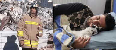 El gatito se dejó ayudar por el valeroso rescatista en Turquía. Gatito rescatado bajo escombros es adoptado por joven tras terremoto en Turquía