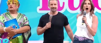 Karina Calmet y Marco Zunino son invitados al programa "JB en ATV". Foto: captura de ATV Marco Zunino y Karina Calmet pasan incómodo momento gracias al elenco de “JB en ATV”