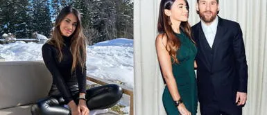 Antonella Rocuzzo y Leo Messi look total black Antonella Rocuzzo se luce gloriosa con Leo Messi en la alfombra verde en sofisticado vestido