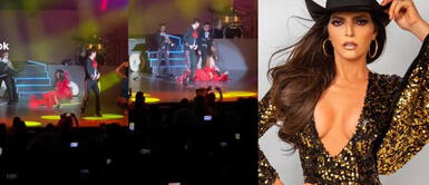 La compositora mexicana mostró profesionalismo y siguió cantando desde el suelo. Ana Bárbara sufre fuerte caída en escenario, bailarín la mira y sigue danzando