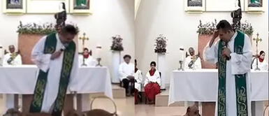 Los feligreses soltaron risas al ver la peculiar escena. "¡Hijos, aquí no!": Perritos protagonizan una apasionada escena frente a sacerdote