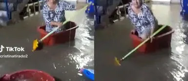 La señora se volvió viral por crear un peculiar medio de transporte. ¡Como en "Titanic"! Peruana improvisa un bote para "navegar" en la inundación: "Reapareció Rose"