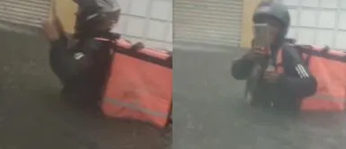 El repartidor de delivery continuó con su trabajo, pese a las inundaciones. ¡Qué buen servicio! Repartidor de delivery entrega pedido, pese a las inundaciones: "Es Aquaman"