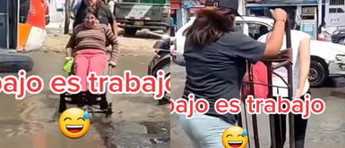 La señora se las ingenia para trabajar en medio de las inundaciones. Emprende negocio de transporte en carretilla y usuarios reaccionan: "Más rápido que el Metropolitano"