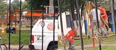 Los trabajadores de Claro se divirtieron en los juegos mecánicos. Trabajadores de Claro se divierten en juegos infantiles durante su descanso: "Pausa activa"