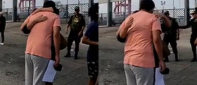 La madre y su hijo protagonizaron un emotivo abrazo. Postulante recibe emotivo abrazo de su madre antes de rendir el examen de admisión de San Marcos