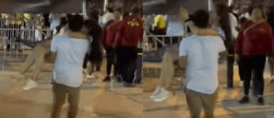 La pareja protagonizó una romántica escena tras el concierto del Grupo 5. ¡Motor y motivo! Joven carga a su novia en la salida del concierto del Grupo 5