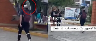 El joven no quería 'sancocharse' y llevó su ventilador a clases. Estudiante de la UPAO de Trujillo lleva su ventilador a clases ante el incesante calor