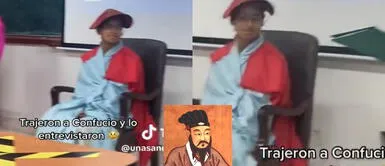 El estudiante sanmarquino sorprendió con su ingenio para la exposición. Sanmarquino se disfraza de Confucio para su exposición y usuarios lo 'trolean': "¿Estará confundido?"