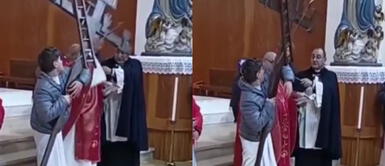 El monaguillo y el curo protagonizaron una pintoresca escena en la misa. Monaguillo golpea con una cruz a un cura en misa por Semana Santa: "¿Castigo divino?"