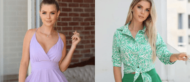 Brunella Horna con outfits de su nueva colección. Brunella Horna impone elegancia con vestido nude glitter de su nueva colección de ropa