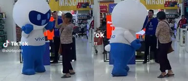 La señora se robó la atención de las personas en el supermercado. Peruana saca los pasos prohibidos al bailar con muñeco en supermercado y es furor en TikTok