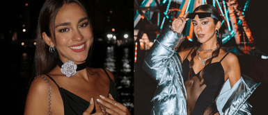 Luana Barrón causa sensación en redes. Luana Barrón brilla con electrizante outfit total black y cartera rainbow en Coachella