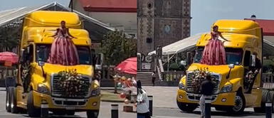 La joven saludó a los transeúntes en la plaza. Quinceañera no quiere limusina y llega a su fiesta en el tráiler de su papá: "Siempre divina"