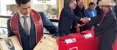 El joven se emocionó hasta las lágrimas al recordar su papá. Joven se gradúa y asiste a ceremonia con foto de su padre que partió al cielo: "Te amo mucho"