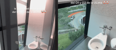 La estudiante mostró el peculiar diseño del baño. Alumna expone inaudito diseño de baños de la U. de Lima y explica por qué son 'al aire libre'