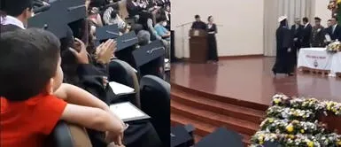 El niño se emocionó al ver a su madre. Niño se emociona al ver a su madre graduada de la universidad: "¡Lo lograste, mamá!"