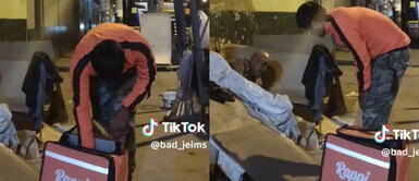 El joven protagonizó un emotivo gesto y conmovió a las redes sociales. Cliente no recoge pedido y repartidor peruano se lo entrega a adultos mayores que duermen en la calle