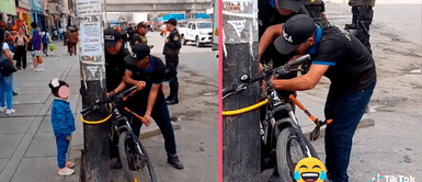 Fiscalizadores de Gamarra quisieron llevarse bicicleta pero nunca pudieron romper la cadena Fiscalizadores de Gamarra quisieron llevarse bicicleta pero nunca pudieron romper la cadena: "¿Qué marca es?"
