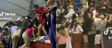 Las personas se pelearon por un pedazo de pastel. Personas se lanzan y pelean por un pedazo de torta en Arequipa: "Casi se bajan las bandejas"