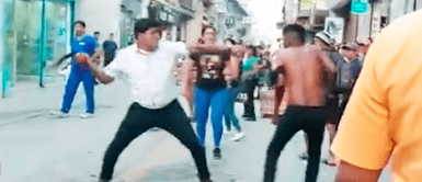 Empresario defiende su negocio a punta de correazos en pleno centro de Chiclayo Empresario defiende su negocio a punta de correazos en pleno centro de Chiclayo