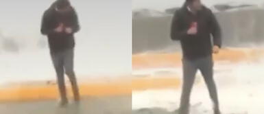 El reportero se salvó del fuerte oleaje. Reportero de América TV casi es bañado en vivo por fuerte ola en el Callao: "Gajes del oficio"