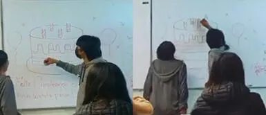 La joven se emocionó al ver que le dibujaron una torta de cumpleaños en la pizarra. No tienen dinero para comprar un pastel a la cumpleañera, pero le dibujan una torta en la pizarra