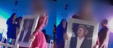 La joven se emocionó hasta las lágrimas en su fiesta. ¡Un beso al cielo! Quinceañera se emociona al bailar vals con el retrato de su abuelo fallecido