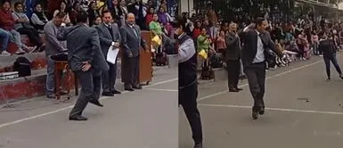 El profesor se lució con pasos de baile ante sus alumnos. Profesor peruano causa furor en formación de colegio al bailar la contradanza y es viral en TikTok