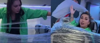 La pasajera sorprendió con su peculiar método para aislarse de los otros. ¡De no creer! Pasajera de avión envuelve sus asientos en plástico, pero la terminan bajando