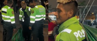 El joven se asustó al ver la intervención de los policías. Cómico ambulante es intervenido en Centro de Lima por usar uniforme de policía: "La broma le salió mal"